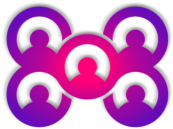 Icon of one central figure surrounded by four others, with a pink-to-purple gradient symbolizing partner network reach